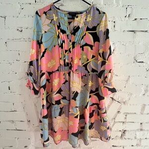 Who What Wear: Floral Tiered Tunic Dress with Pink, Blue & Purple Flowers